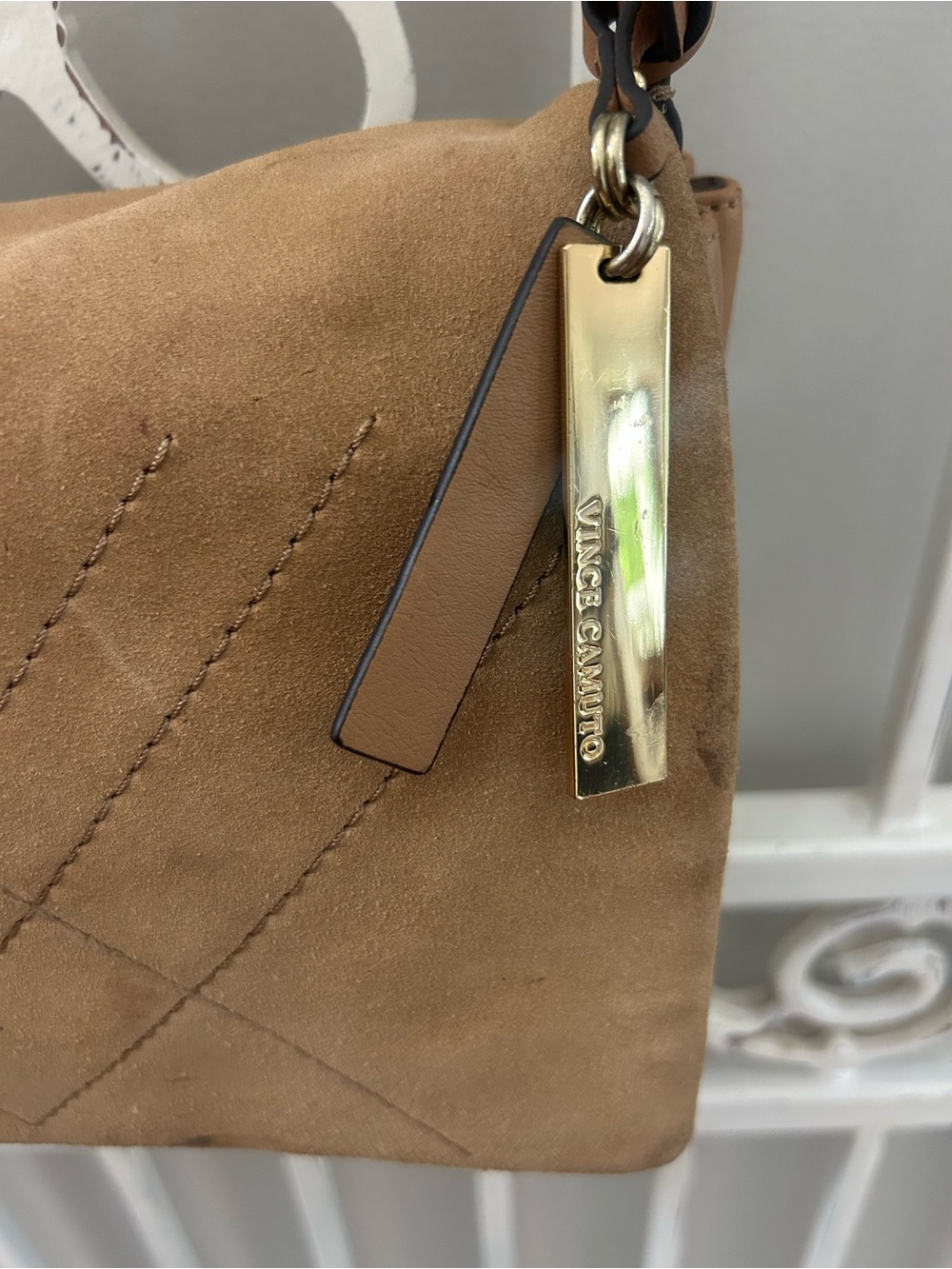 Vince Camuto Suede Leather Crossbody Organizer Bag Camel Tan - Picture 3 of 10
